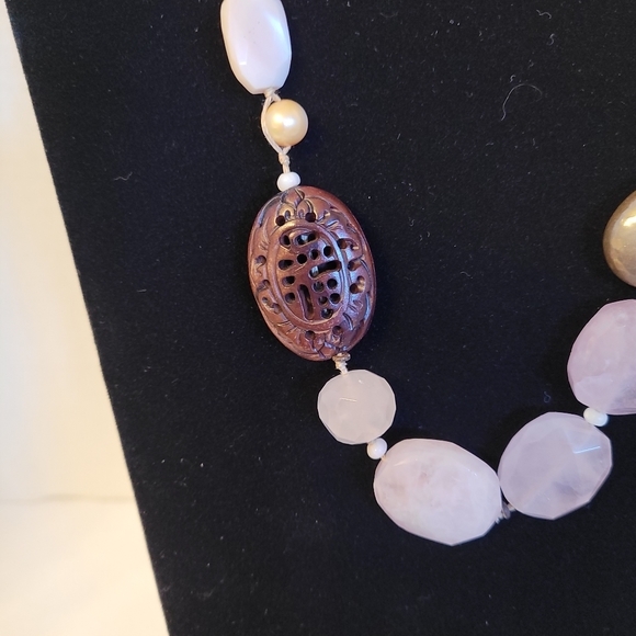 Silpada Rose Quartz Gemstone Chunky Necklace Silver Clasp 19" - Picture 4 of 10